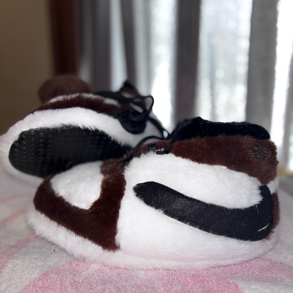 Brown and White Fuzzy Slippers